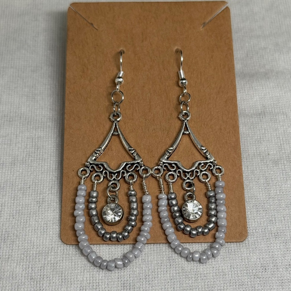 Chic Silver Beaded Dangle Earrings